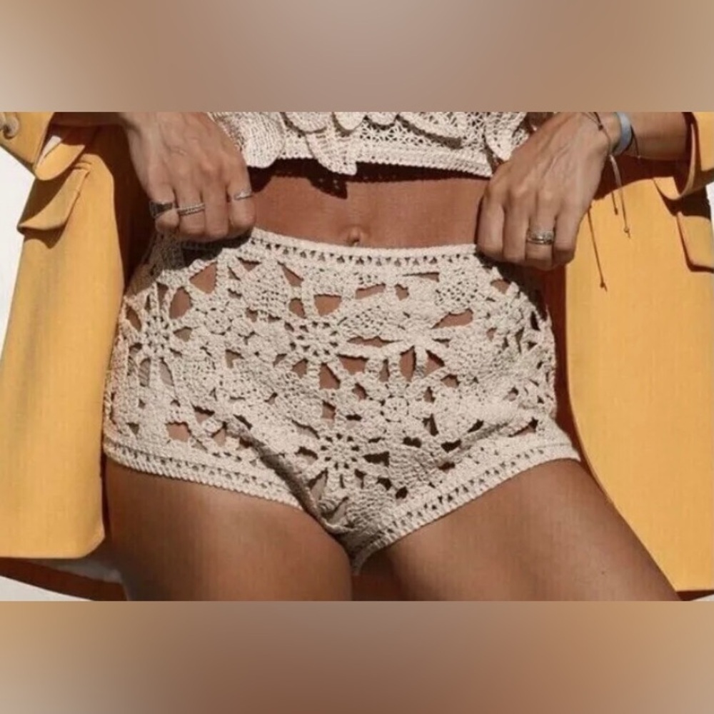 ZARA|Boho crotchet two piece bikini set in floral neutral tan & colorful top,NWT - Picture 5 of 16